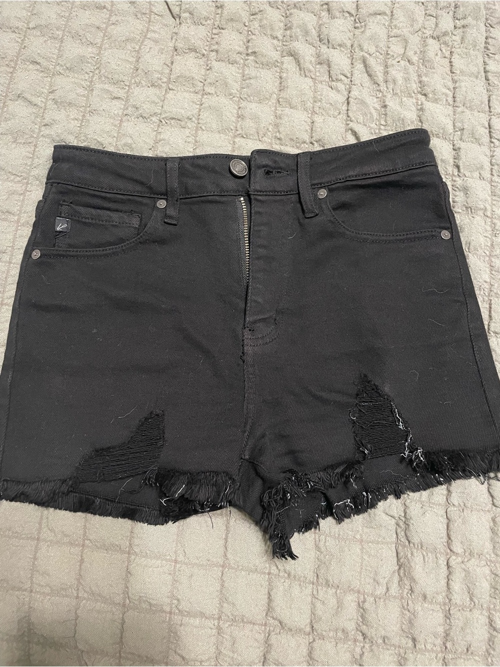 KanCan Black Distressed Frayed Hem Denim Shorts
